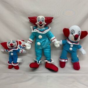 3 Vintage Bozo the Clown Plush Dolls 13”, 11”, 8”